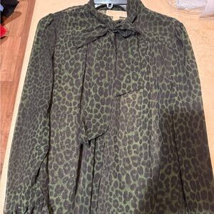 Women’s Michael Kors Green Leopard Mesh Print Blouse